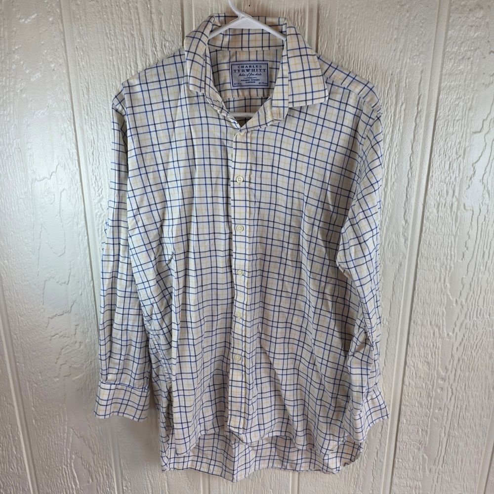 Charles Tyrwhitt Blue and Yellow Plaid Casual Button Down Shirt, Size Large